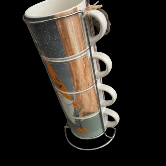 Halloween Fall Pumpkin Gnome Stackable Coffee Cups w/ Holder - Picture 4 of 7